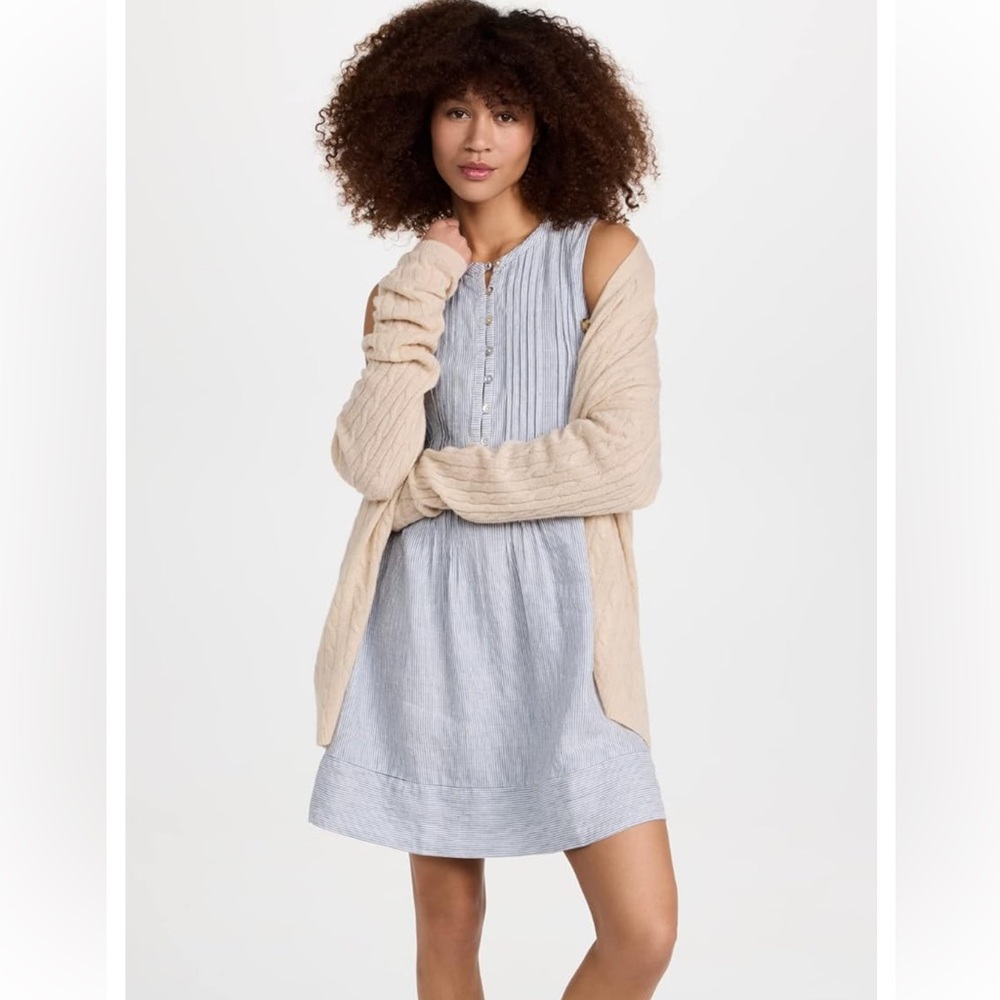 FAHERTY ISHA DRESS in blue pinstripe